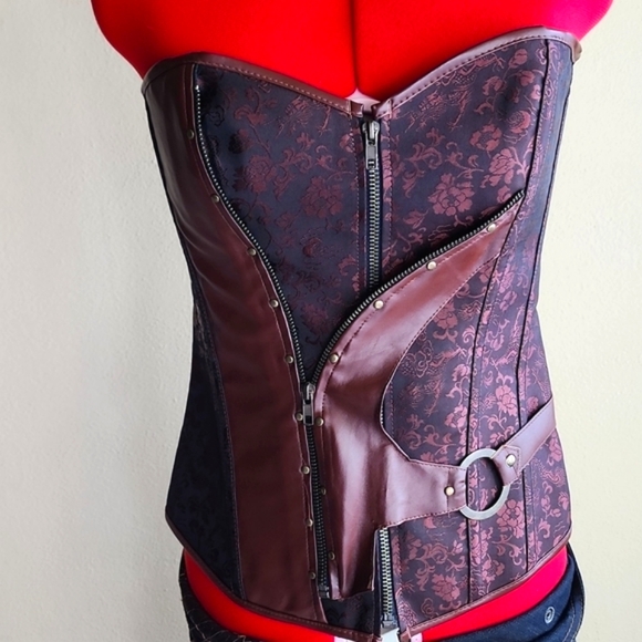 2 PC. CUSTOM DENIM STEAMPUNK CORSET & SKIRT ENSEMBLE!!! - Picture 3 of 7